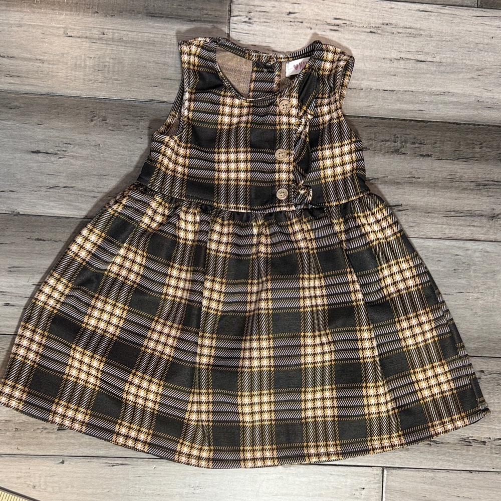 Girls Black and Yellow Plaid Sleeveless Dress